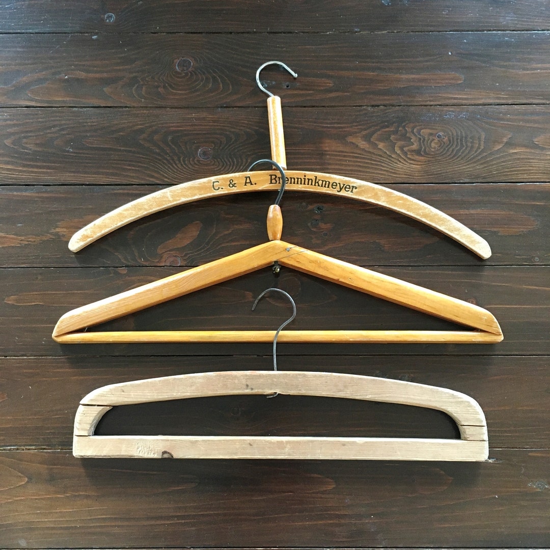 Antique Coat Hangers 3 Wood Clothes Hangers Primitive Etsy