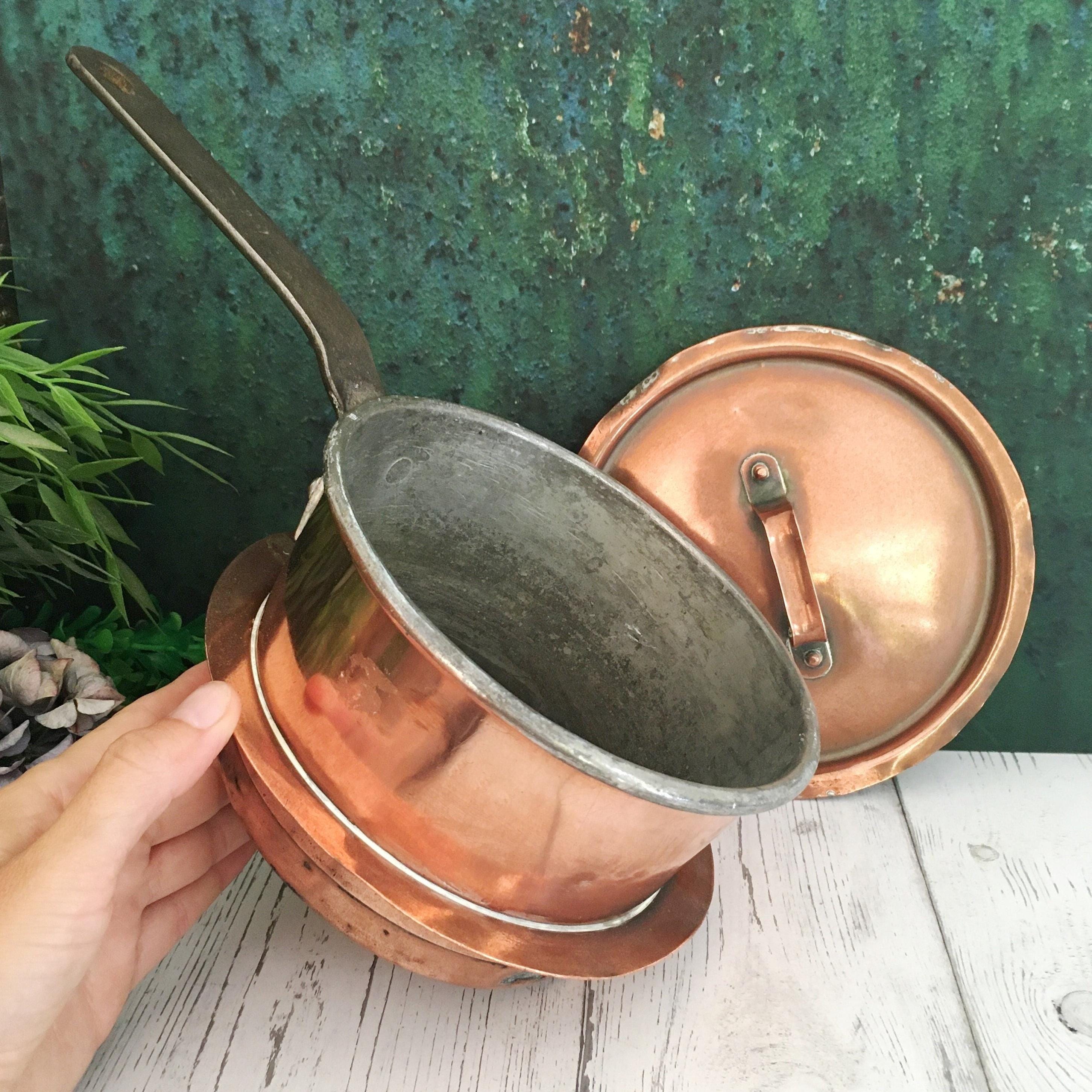 Antique Copper Pot, Small Lidded Cooking Pot, Rustic Copper Antique Copper Pot, Small Lidded Cooking Pot, Rustic Copper