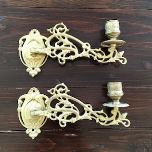 Kerzenleuchterpaar, 2 antike Messing-Klavierleuchter, Jugendstil-Wandkerzenhalter, viktorianisches Herrenhaus Ormolu