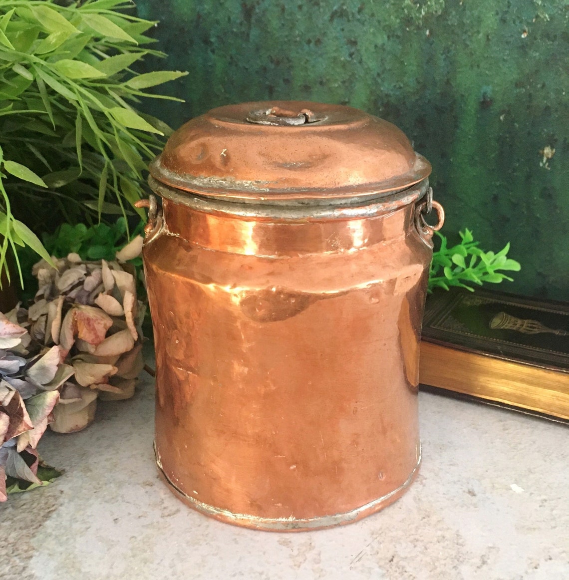 Antique Copper Pot With Lid Handmade Urn Brass Cauldron Etsy