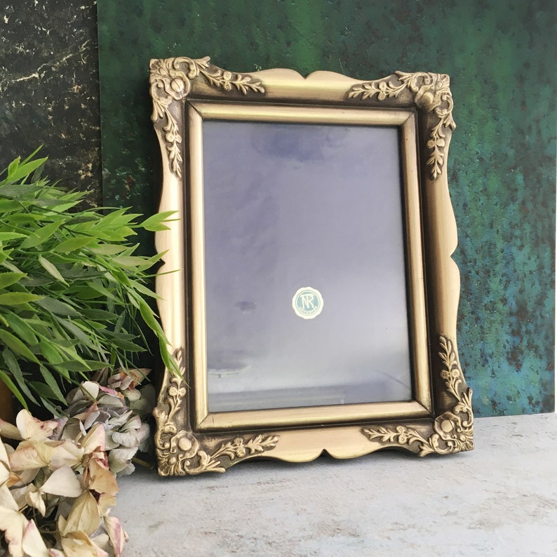 Gold Picture Frame, Antique Ornate Gesso Frame, Plaster Wood, Glass Cover, Large Victorian Tabletop Photo Frame, Wall Hanging 12x9 image 8