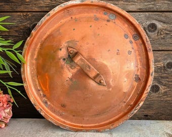Antique Copper Pot Pan Lid, Swedish 1920s Handmade Kitchen Display, Hallmarked Forsberg 8.5"