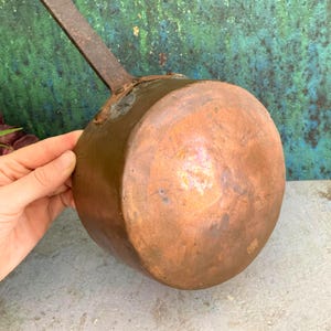 Vintage Copper Saucepan with Iron Handle & Convex Bottom, Rustic Decorative Pot from Scandinavia, Farmhouse Decor