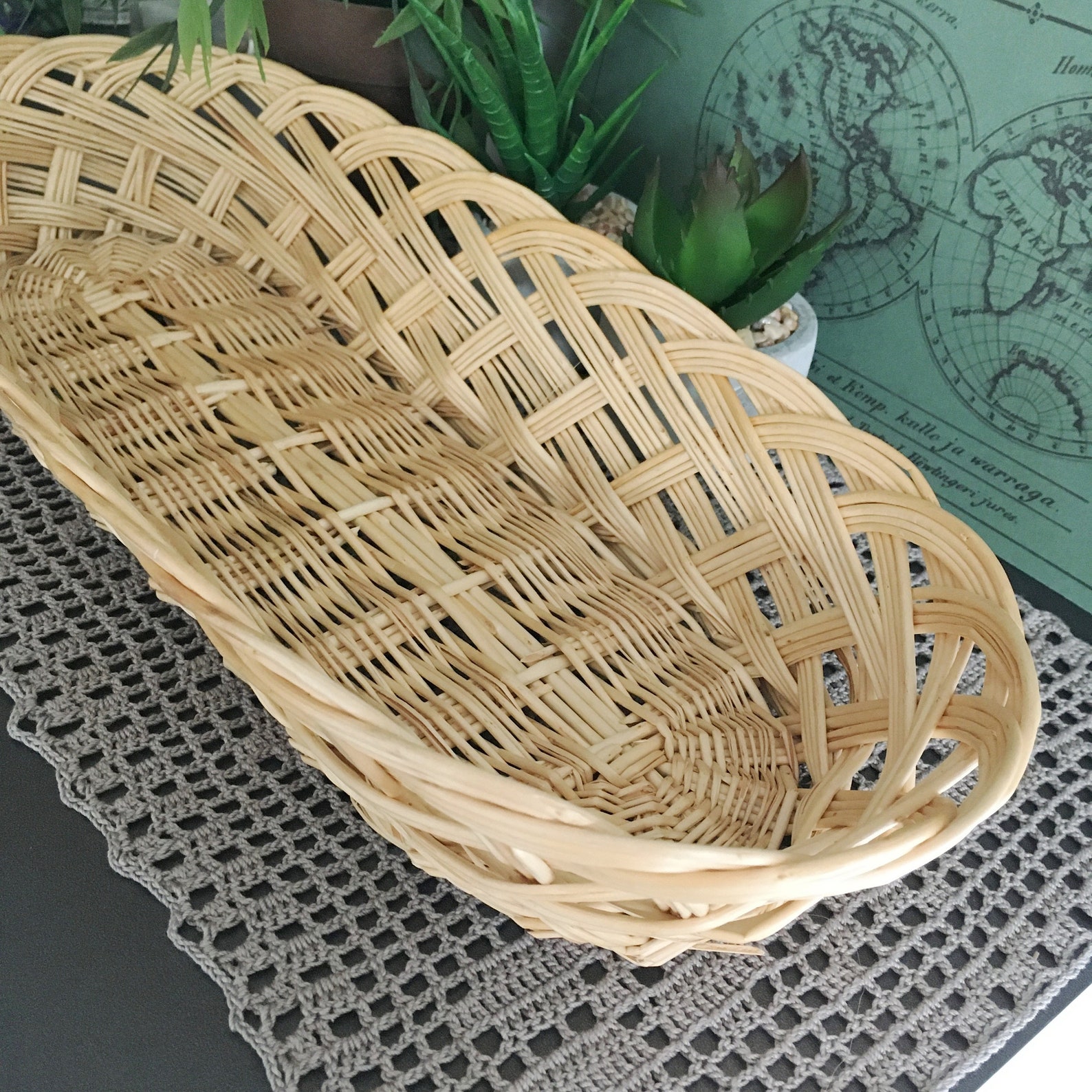 Long Bread Basket Natural Woven Oblong Basket Wicker Tray Etsy