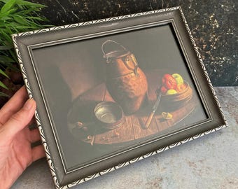 Vintage Swedish Picture Frame, Ornate Gray Wooden Classic Tabletop Frame with Desk Stand 10"x8"