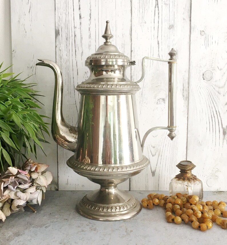 Antique Coffee Pot Art Nouveau Footed Pitcher Silver Plated Etsy