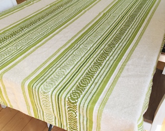 Grande nappe rétro, linge de table tissé vert des années 1970, housse de table à manger scandinave, dessus de table suédois vintage 49 x 65"