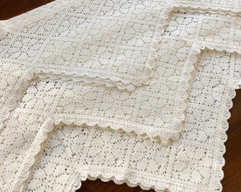 Set of 3 Matching Lace Valances, Vintage Natural White Cotton Cafe Curtains, Triangular Bohemian Window Lace, 3yd 282cm