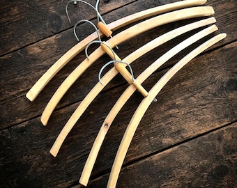 5 Antique Wooden Clothes Hangers, Rustic Primitive Solid Wood Coat Hangers, Simple Dress Display, Closet Organizing