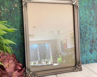 Ornate Vintage Picture Frame, Gray Silver Plaster Gesso Wood, Danish Tabletop Photo Frame 8"x6"
