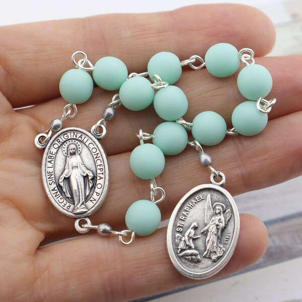 Saint Raphael Archangel Chaplet - Angel of Healing Saint Catholic Pocket Chaplet Rosary Beads with Our Lady of Grace Miraculous Medal