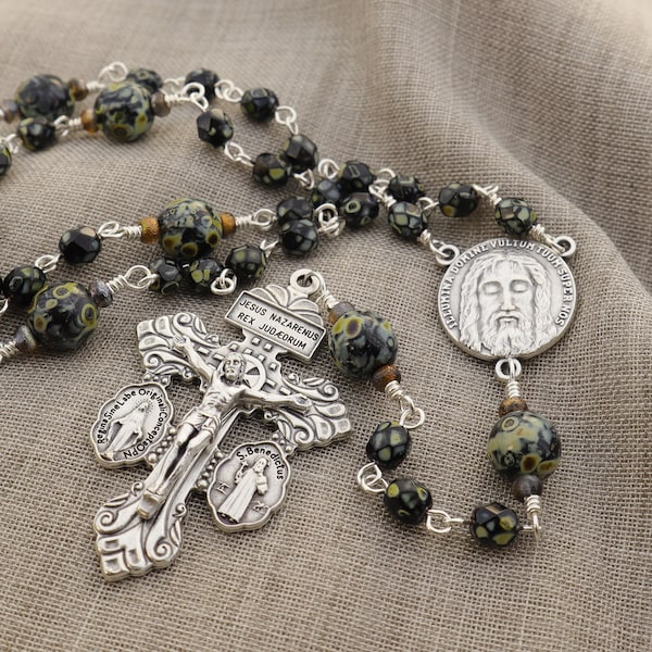 Chaplet of The Holy Face - Chaplet of Reparation - Sacred Heart Chaplet - Rustic Black Chaplet of Our Lord Jesus Christ - Packaged as Gift