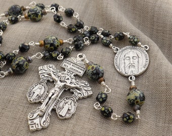 Chaplet of The Holy Face - Chaplet of Reparation - Sacred Heart Chaplet - Rustic Black Chaplet of Our Lord Jesus Christ - Packaged as Gift