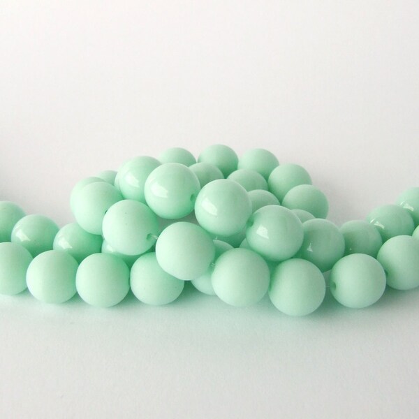 Mint Czech Glass Beads - Opaque Shiny or Matte Pale Mint Green Round Druk Beads - 8mm - Rosary Parts - Rosary Components