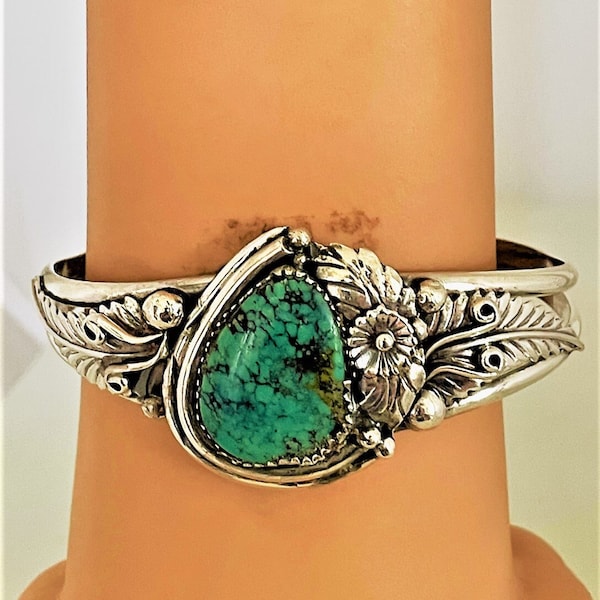 R Sterling REX ABEITA Chrysocolla Cuff Bracelet - Navajo - Native American - Estate Vintage