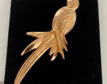 Vintage 1992 Christian Dior Gold Plated Bird Brooch With Crystals