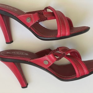 TOD&#39;S RED Leather Strappy Sexy Sandals - HIgh Hells - Vintage - Never Worn