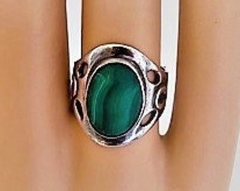 MALACHITE STERLING 925 RING - Unisex - Vintage