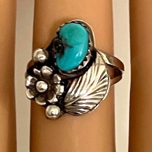 BB BENSON BOYD Turquoise 925 Sterling Squash Blossom Flower Ring - Navajo - Estate Vintage