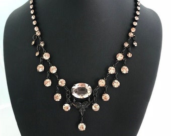 JANNY Choker Necklace - Peach or Salmon Colored Glass - Victorian Antique Style