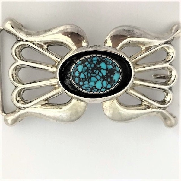 HARVEY BEGAY Belt Buckle Sterling w Turquoise - Navajo - Begay - Rare