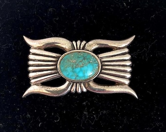 HARVEY BEGAY HB Sterling Silver 925 Lone Mountain Turquoise Pin or Brooch - Rare - Navajo - Estate Vintage