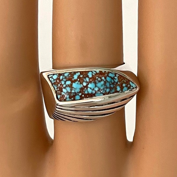 HARVEY BEGAY HB Navajo Turquoise 925 Ring - Lone Mountain Turquoise Sterling - Estate Vintage - Rare