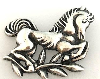 HORSE 925 Sterling Silver Pin Brooch - Large - Galloping Horse - Estate Vintage