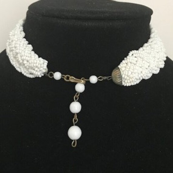 WHITE GLASS MICROBEAD Choker Necklace - Vintage - image 4