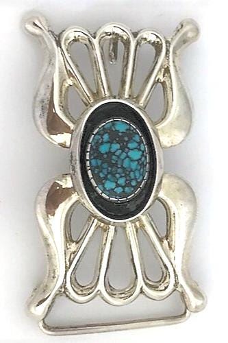 HARVEY BEGAY HB 925 Sterling Silver Morenci Turquoise Belt Buckle
