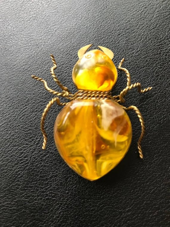 AMBER INSECT Pin Brooch Bee Bug Spider- Antique V… - image 5