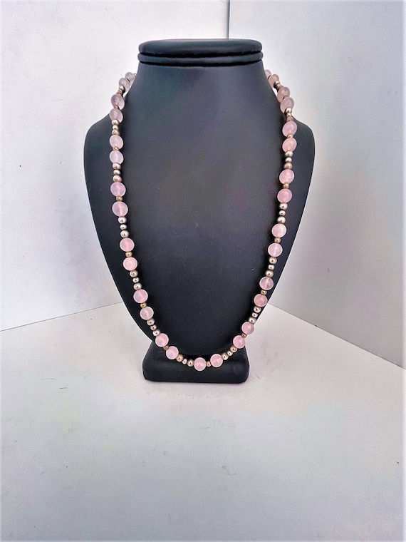 ROSE QUARTZ and 925 Sterling Beads Necklace  8MM R