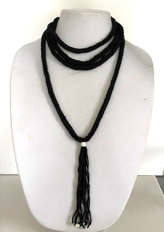 Black Seed Bead FLAPPER Long Necklace = Art Deco 1