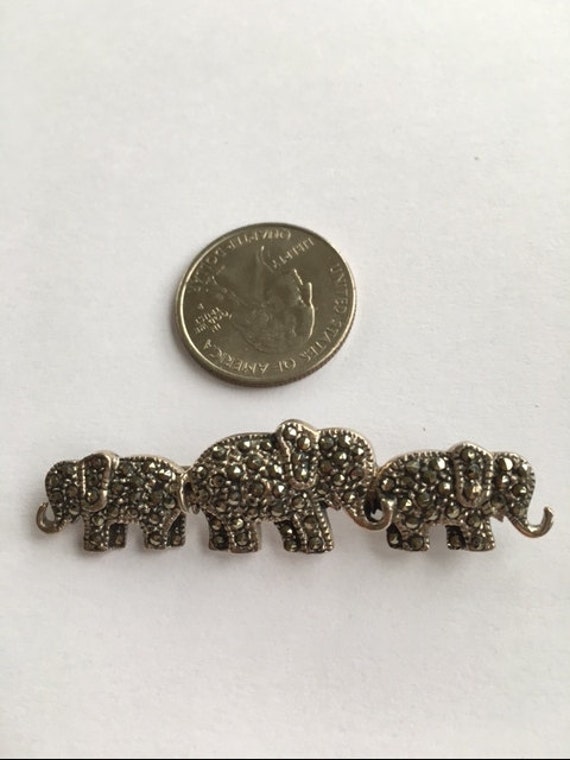 ELEPHANT PIN BROOCH - 3 Elephant Marcasite Pin - … - image 3