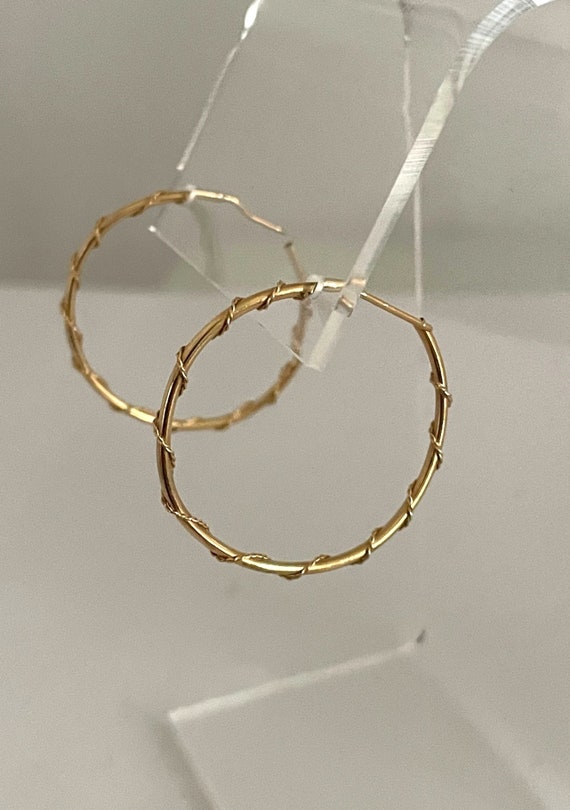 GOLD 14K Wire Wrapped HOOP Pierced Earrings - 14K 