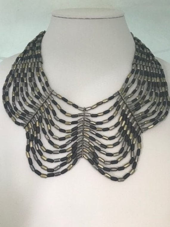 BIB NECKLACE - Multi Shade Metal Bib Necklace -