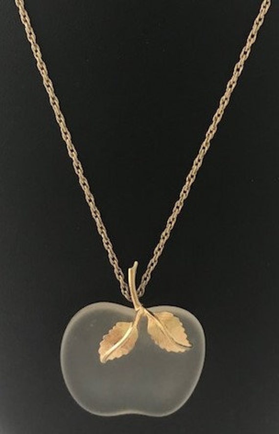 AVON APPLE Frosted Glass Goldtone Necklace - AVON… - image 1