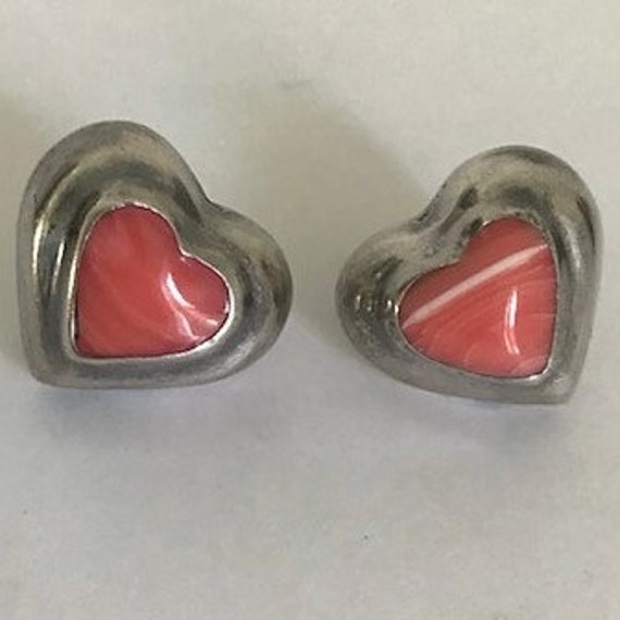 RHODOCHROSITE HEART 925 ATI Mexico Pierced Earrin… - image 2