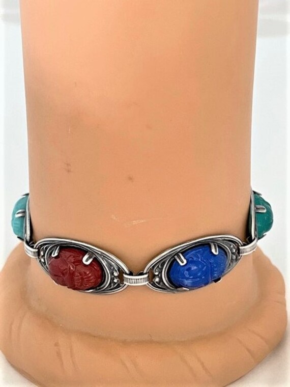 SCARAB STERLING 925 MULTISTONE Bracelet - Carved … - image 7