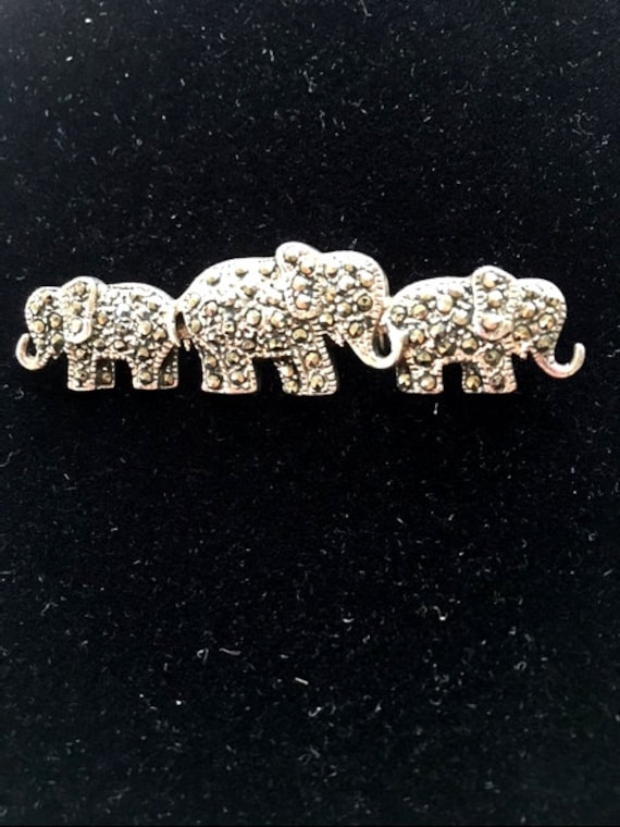ELEPHANT PIN BROOCH - 3 Elephant Marcasite Pin - … - image 4