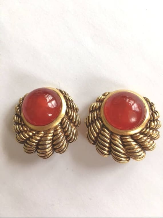 BEN-AMUN CLIP Earrings Carnelian - Vintage - 1980