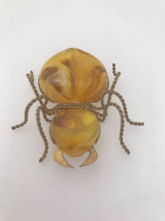 AMBER INSECT Pin Brooch Bee Bug Spider- Antique V… - image 9