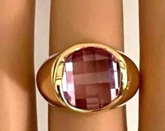 Gold 750 or 18K Gold FACETED PINK Sapphire Cabochon Ring -18K Yellow Gold - Estate Vintage