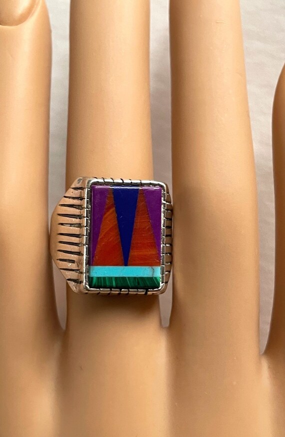 Native American Most Unique Vintage Zuni Green Turquoise Sterling Silver Suglite Ring Native American Most Unique Vintage Zuni Green Turquoise Sterling Silver Suglite Ring