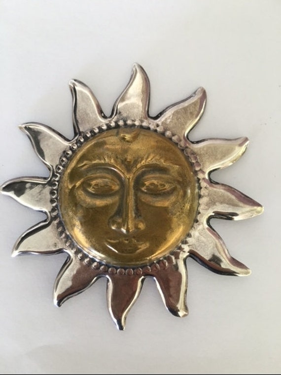 Sun or Sunface Pin or Brooch - Large - Vintage - … - image 1