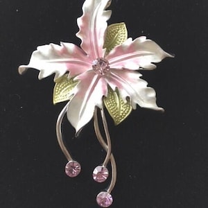 ORCHID Flower PIN Brooch - Colored Rhinestones - Estate Vintage