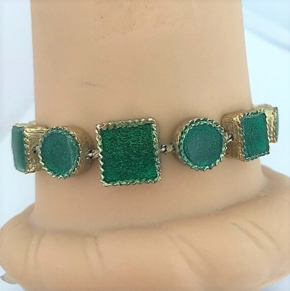 GREEN SPECKLED GLASS  Bracelet - Emerald Green Co… - image 8