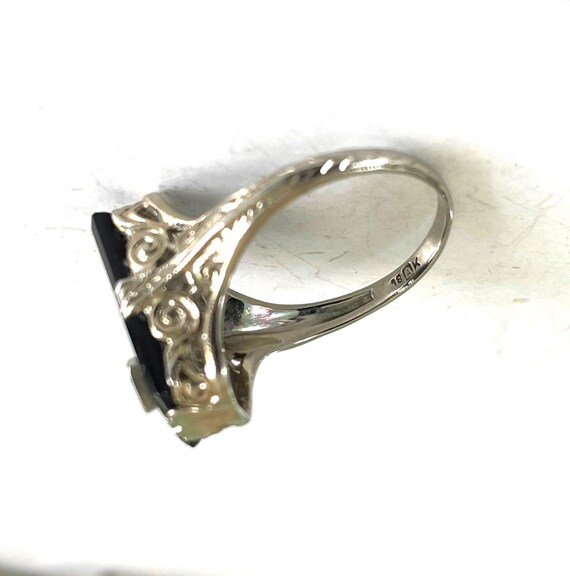 Gold 18K Onyx Rectangular Stone with Diamond Ring… - image 8