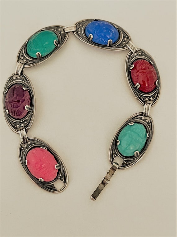 SCARAB STERLING 925 MULTISTONE Bracelet - Carved … - image 9