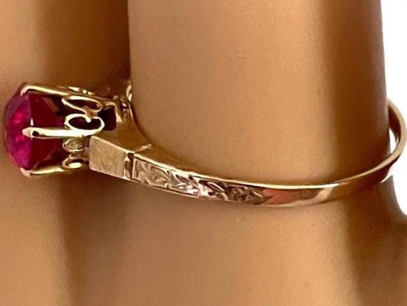 RUBY 14K Gold Solitaire Ring - Round Ruby - Ladie… - image 6